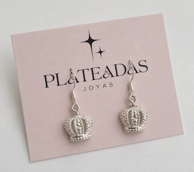 Aros de plata colgantes corona