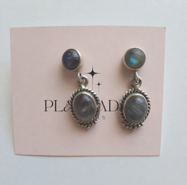 Aros de plata colgantes piedra natural doble
