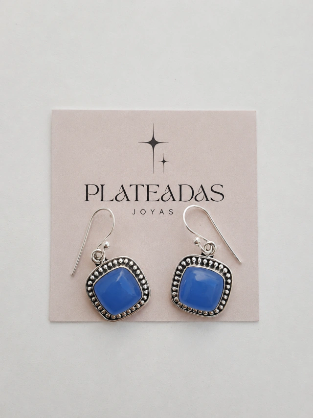 Aros de plata colgantes piedra natural azul