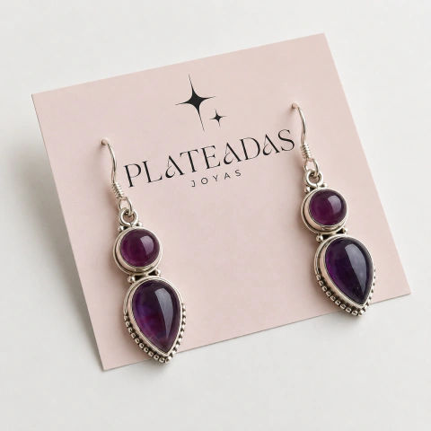 Aros de plata colgantes labrada cuadrado