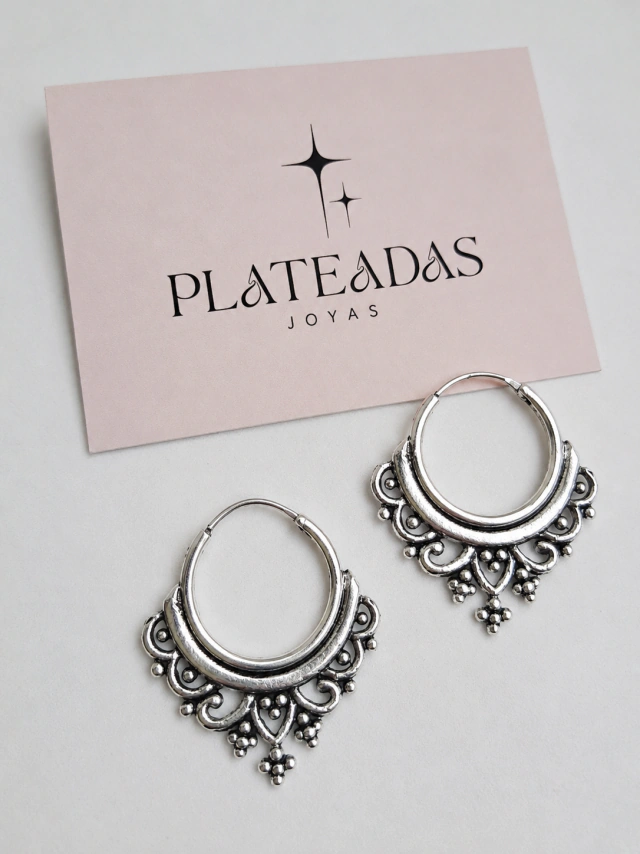 Aros de plata bali mandala minimalista