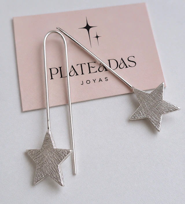 Aros de plata estrella texturizada