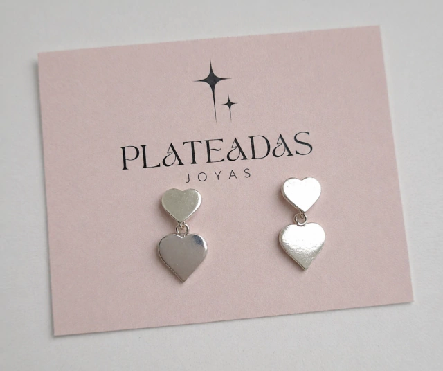 Aros de plata corazón doble