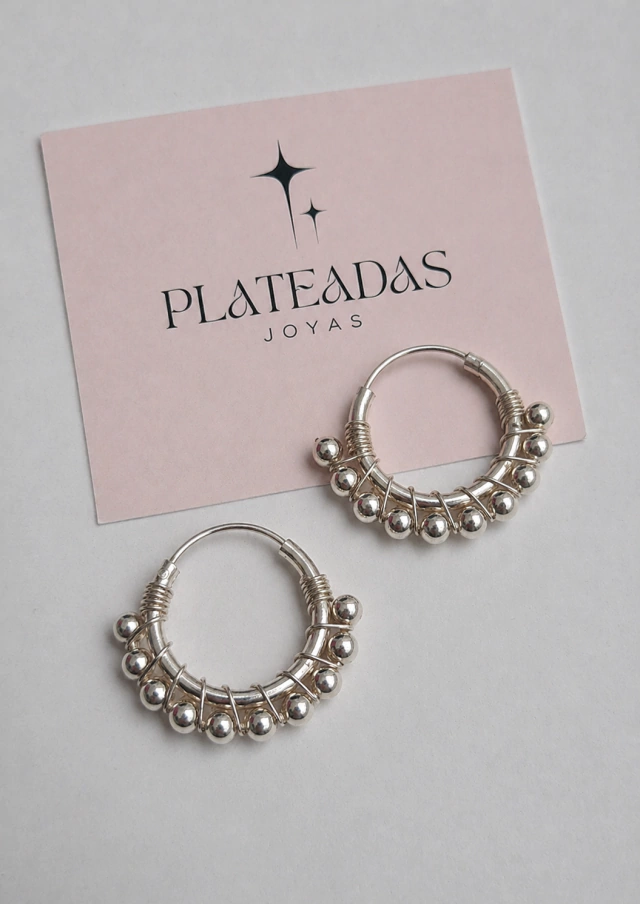 Aros de plata argolla bolitas