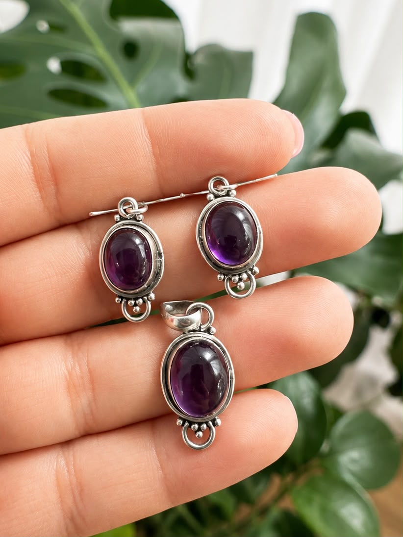 Conjunto Amatista piedra natural 