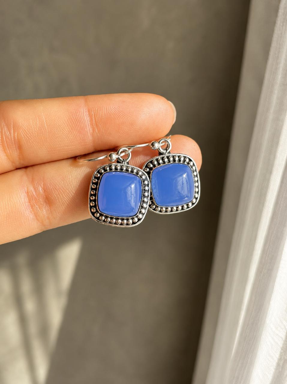 Aros de plata colgantes piedra natural azul