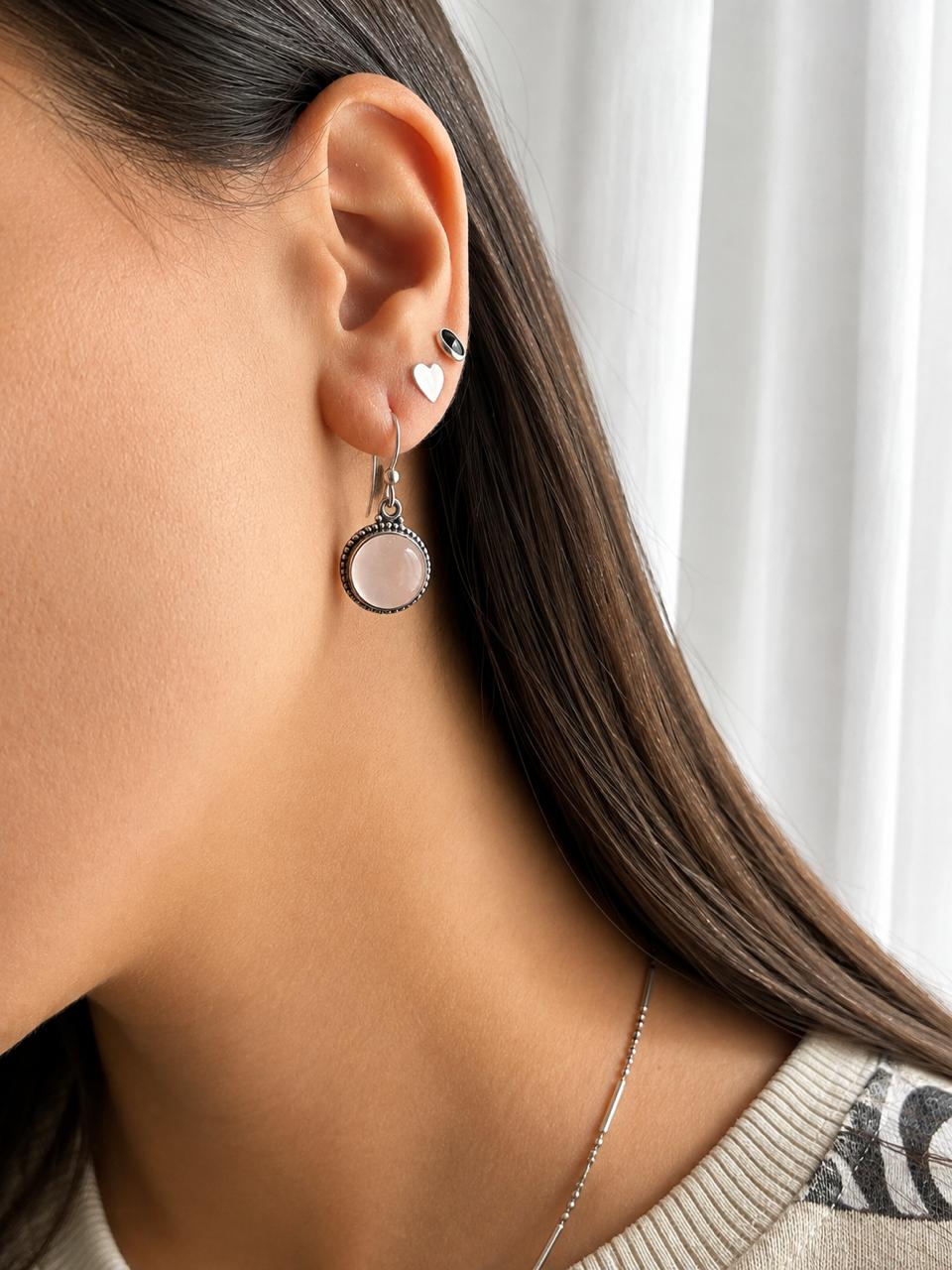 Aros de plata colgantes Cuarzo Rosa