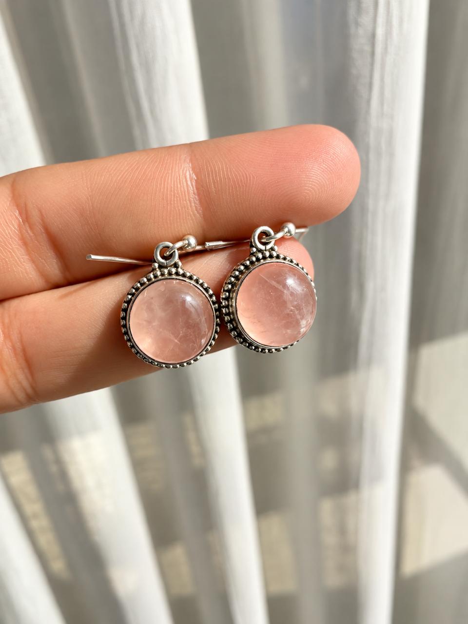 Aros de plata colgantes Cuarzo Rosa — foto 2