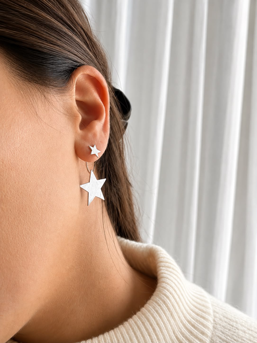 Aros de plata estrella doble