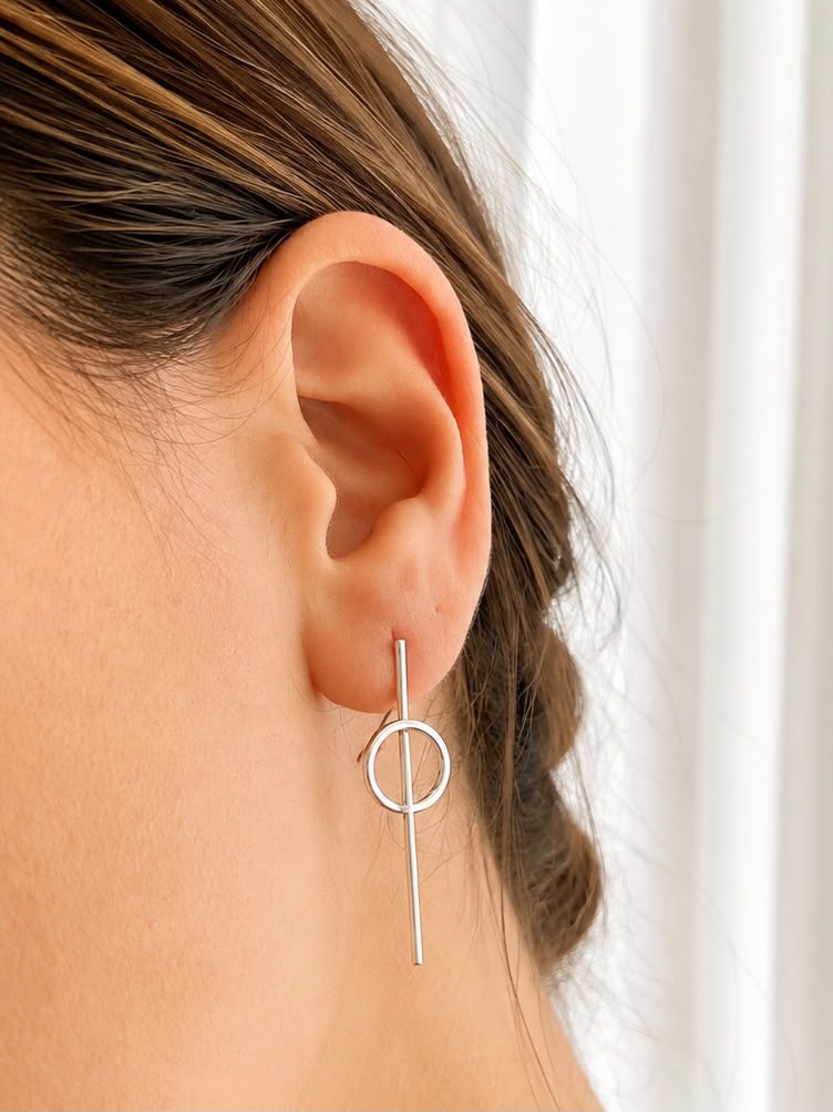 Aros de plata geometrico palito y circulo