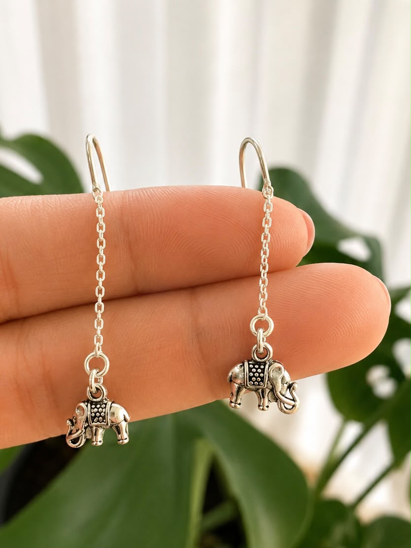 Aros de plata elefante colgante 
