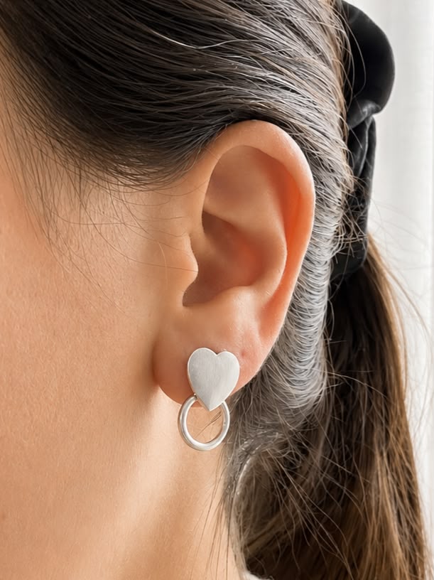 Aros de plata corazón argolla colgante — foto 2