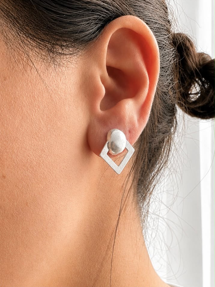 Aros de plata labrada rombo  — foto 2
