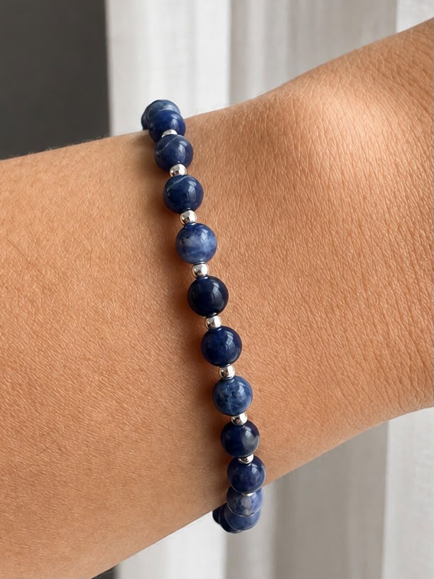 Pulsera de plata y piedra natural Sodalita 