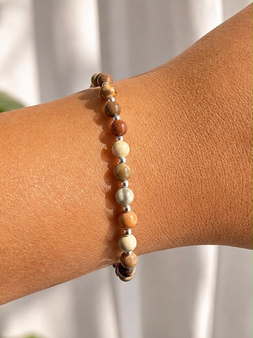 Pulsera de plata y piedra natural Jaspe Mookaita