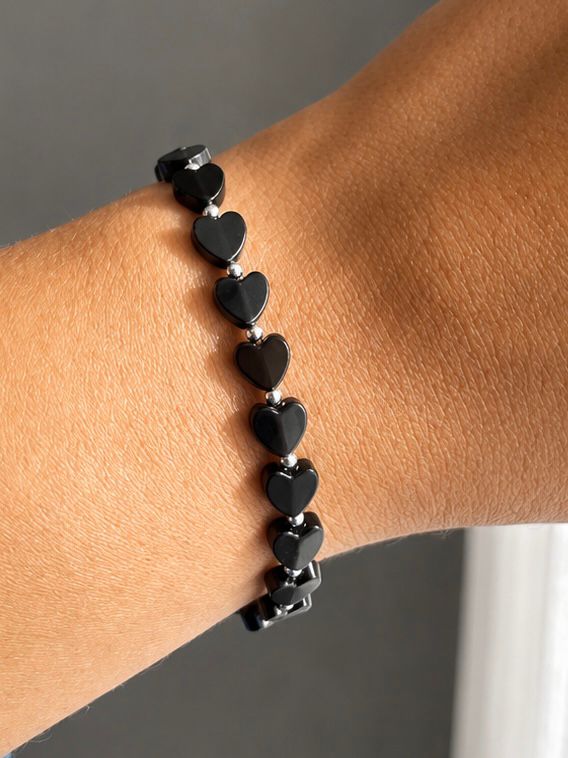 Pulsera plata y piedra natural Obsidiana