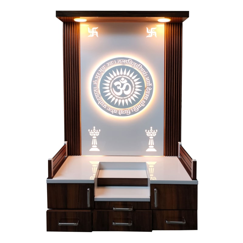 Wooden 3D Frame Temple Table Top White Mandir With LED Light Puja Mandir For Home & Office Decor – view 2