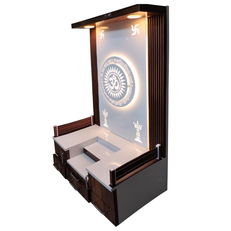 Wooden 3D Frame Temple Table Top White Mandir With LED Light Puja Mandir For Home & Office Decor – view 3