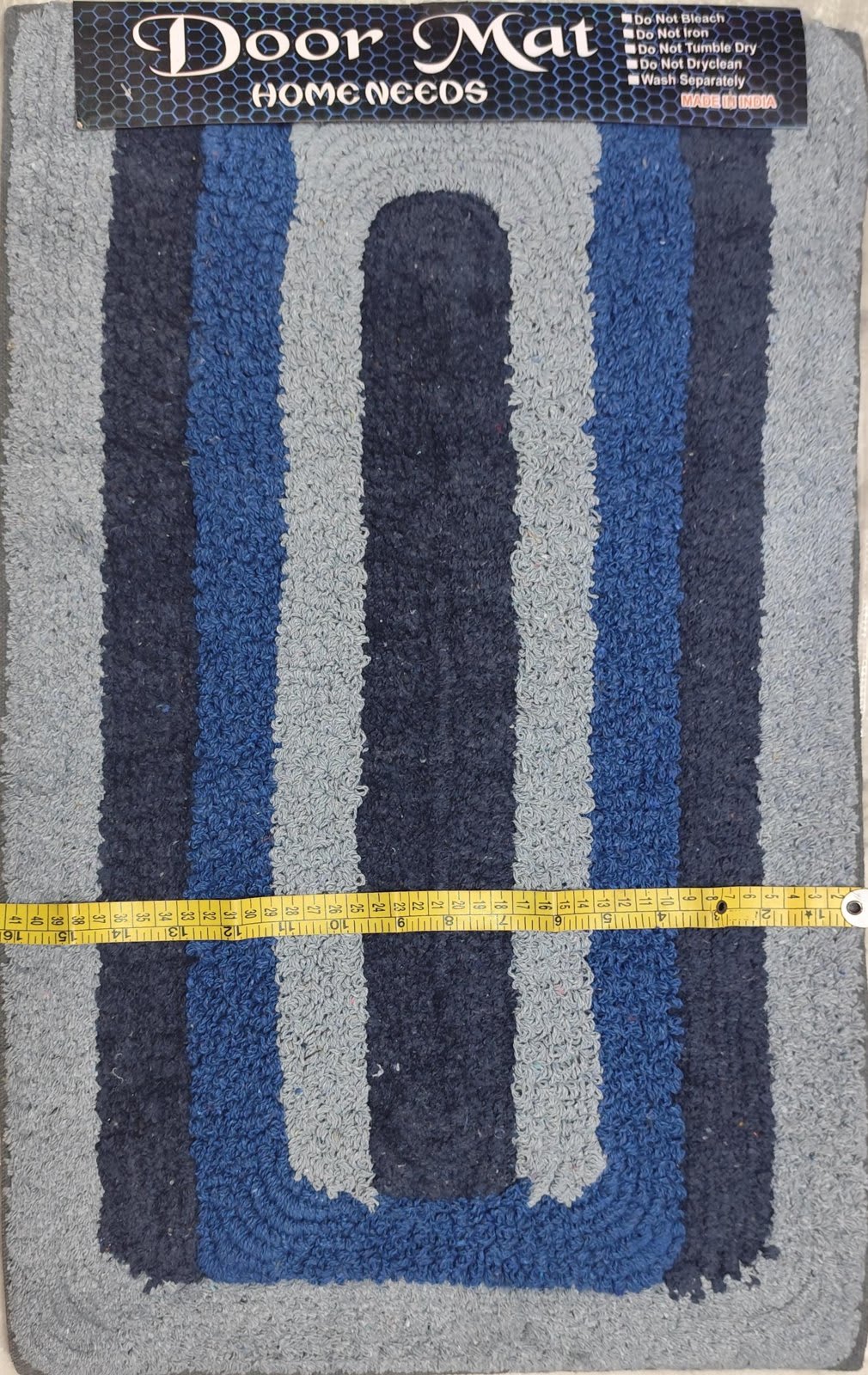 मल्टीकलर स्ट्राइप्ड कॉटन डोरमैट 15x24 इंच - ब्लू ग्रे - photo 3