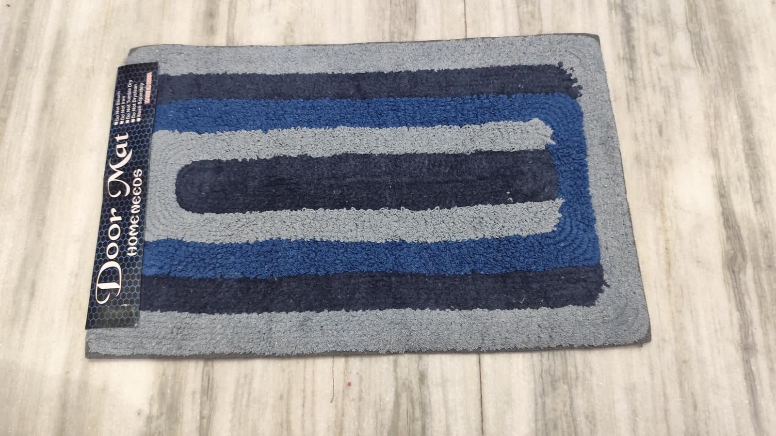 Multicolour Striped Cotton Doormat 15x24 Inches - Blue Grey