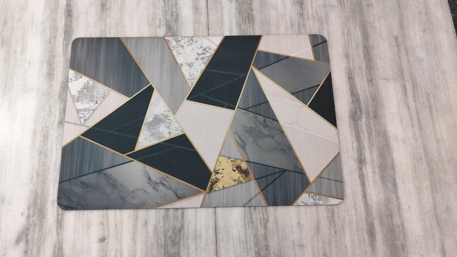 Geometric Marble Print Anti-Slip Doormat 15x22 Inches
