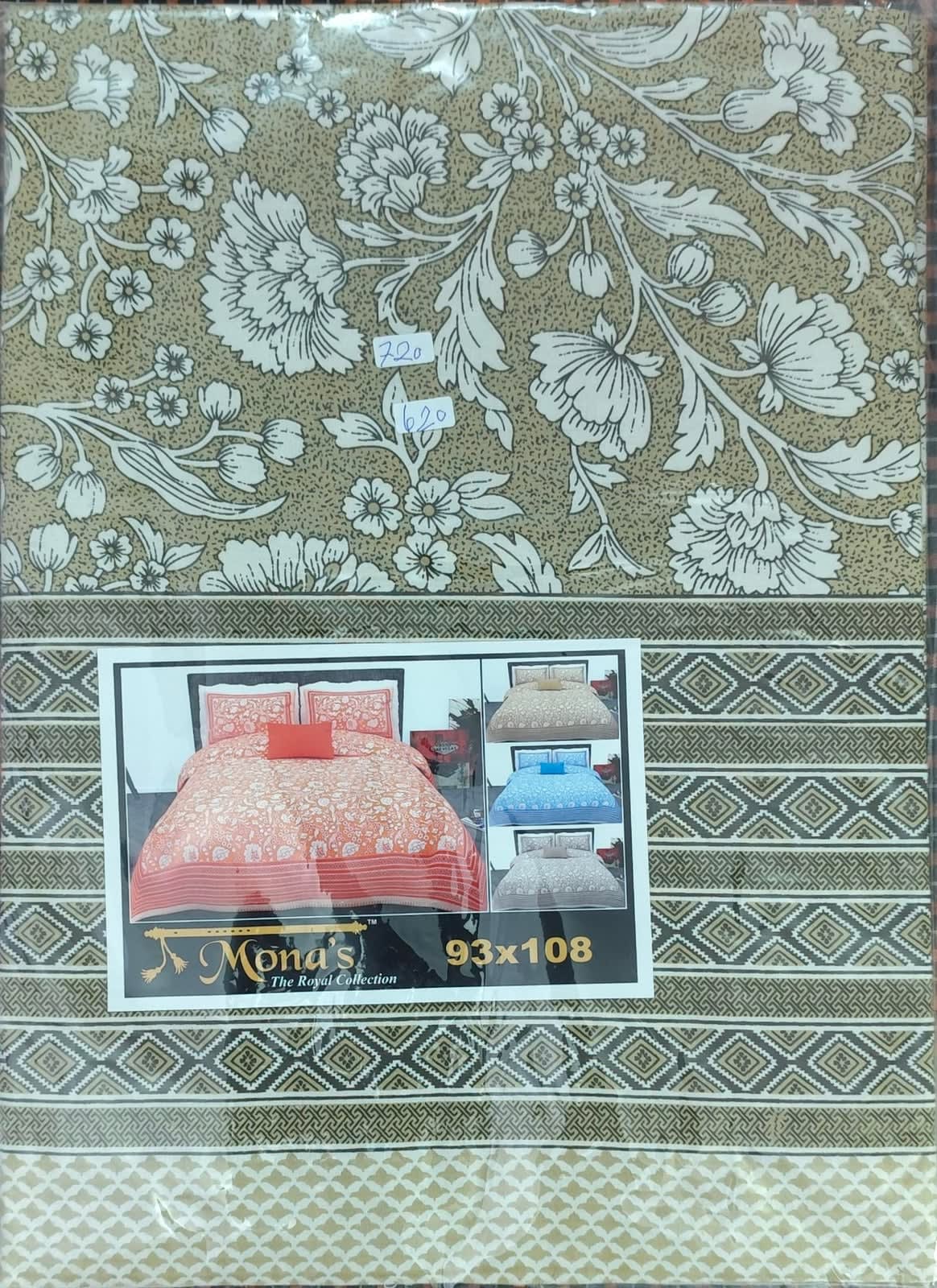 Jaipuri Floral Print Cotton Double Bedsheet 93x108 Inches with 2 Pillow Covers - Sage Green