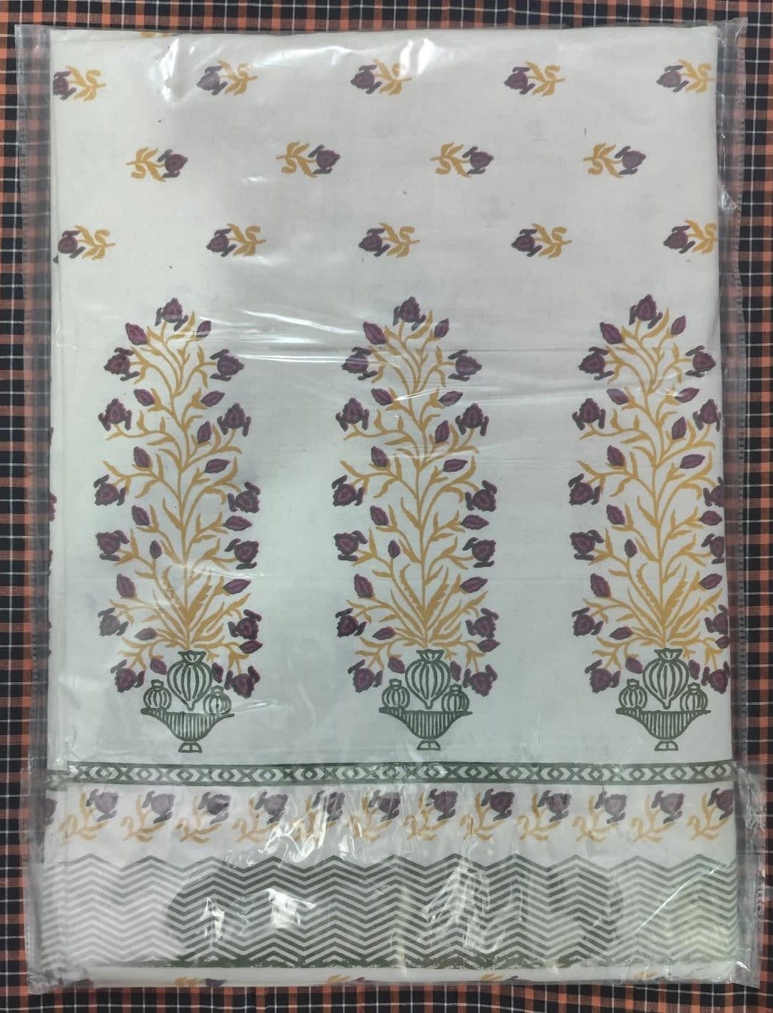 जयपुरी फ्लोरल प्रिंट कॉटन डबल बेडशीट, 93x108 इंच, 2 तकिए के कवर सहित - गोल्डन बेज - photo 2