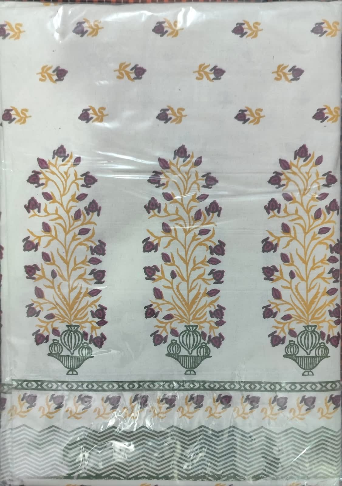जयपुरी फ्लोरल प्रिंट कॉटन डबल बेडशीट, 93x108 इंच, 2 तकिए के कवर सहित - गोल्डन बेज - photo 3