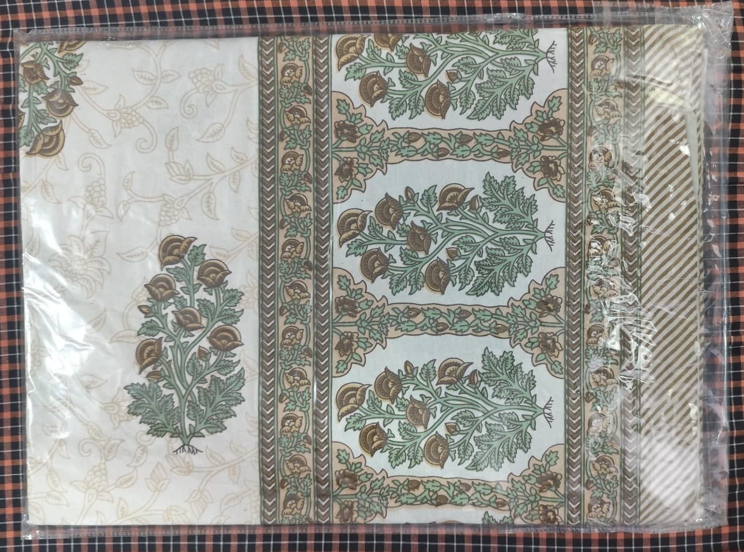 जयपुरी फ्लोरल प्रिंट कॉटन डबल बेडशीट, 93x108 इंच, 2 तकिए के कवर सहित - ऑलिव ब्राउन - photo 2