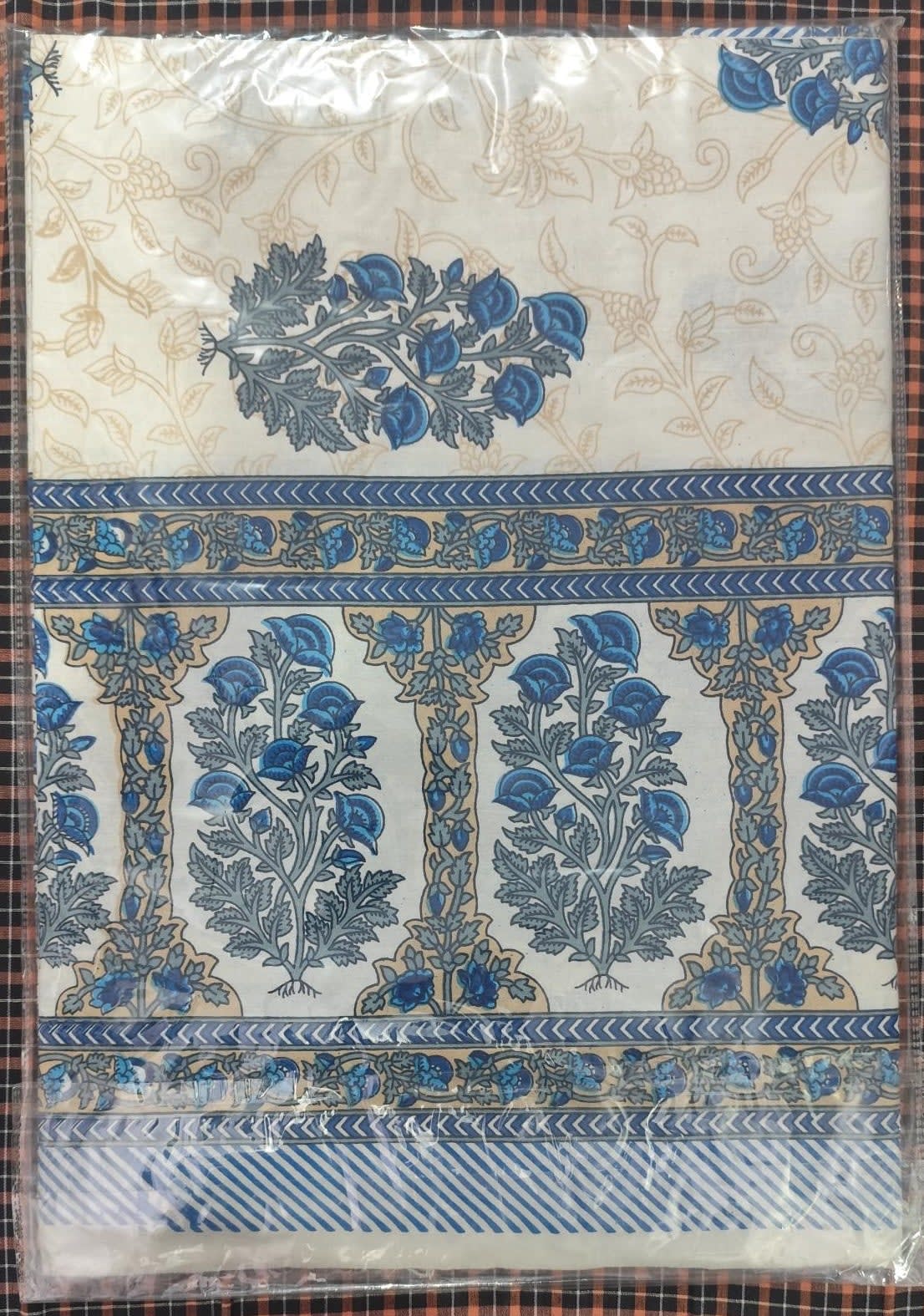 जयपुरी फ्लोरल प्रिंट कॉटन डबल बेडशीट, 93x108 इंच, 2 तकिए के कवर सहित - पाउडर ब्लू - photo 2