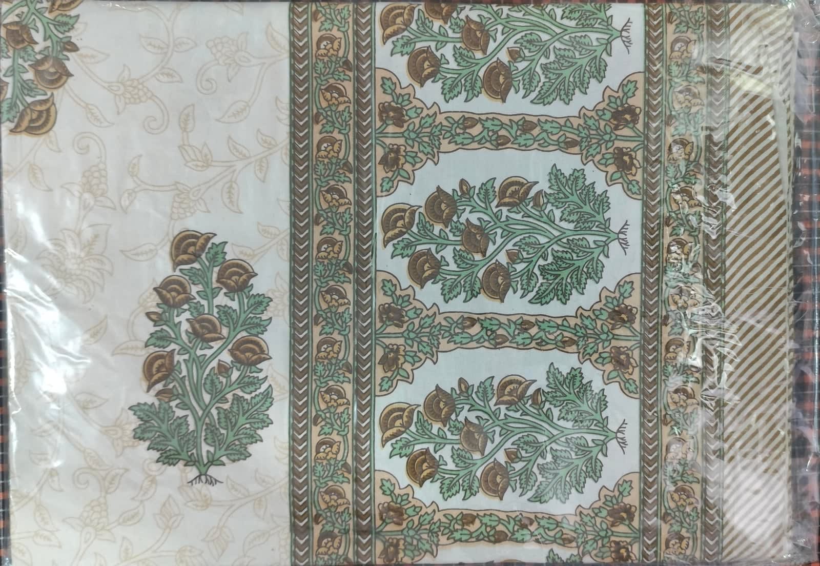 जयपुरी फ्लोरल प्रिंट कॉटन डबल बेडशीट, 93x108 इंच, 2 तकिए के कवर सहित - ऑलिव ब्राउन - photo 5