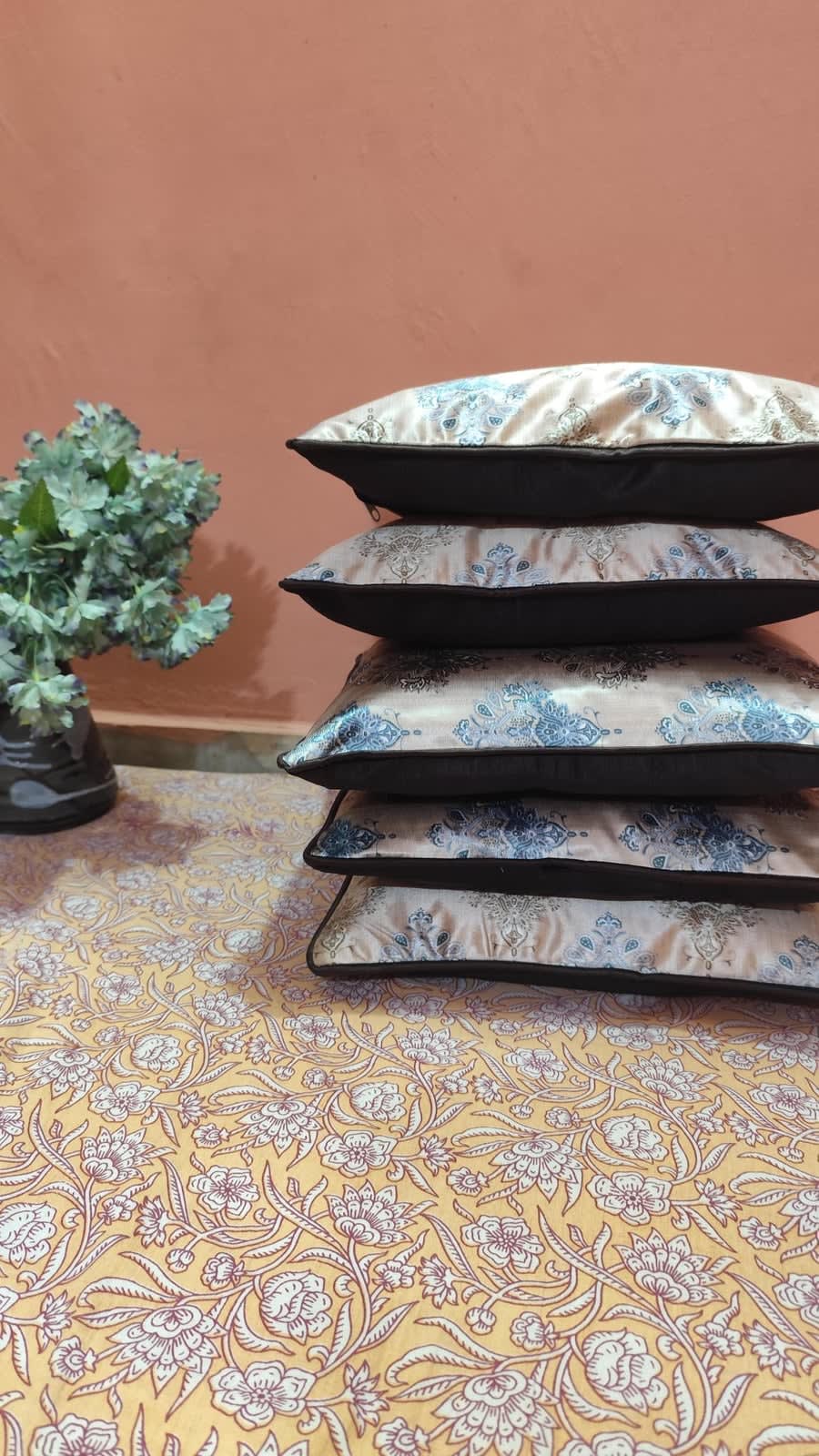 Champagne Damask Jacquard Cushion Covers 16x16 Inches - Set of 5