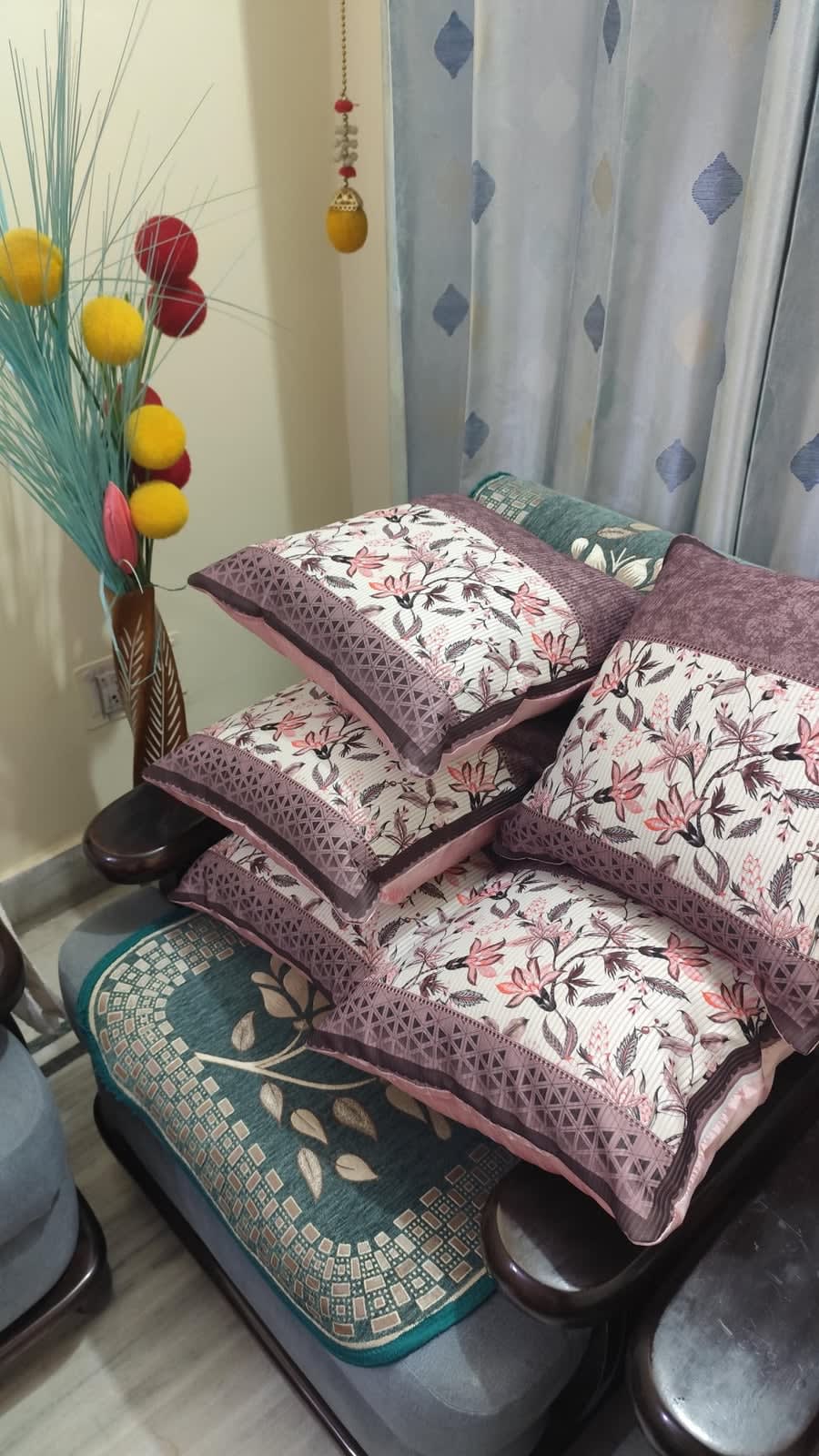 Dusty Mauve Floral Cushion Covers 16x16 Inches - Set of 5