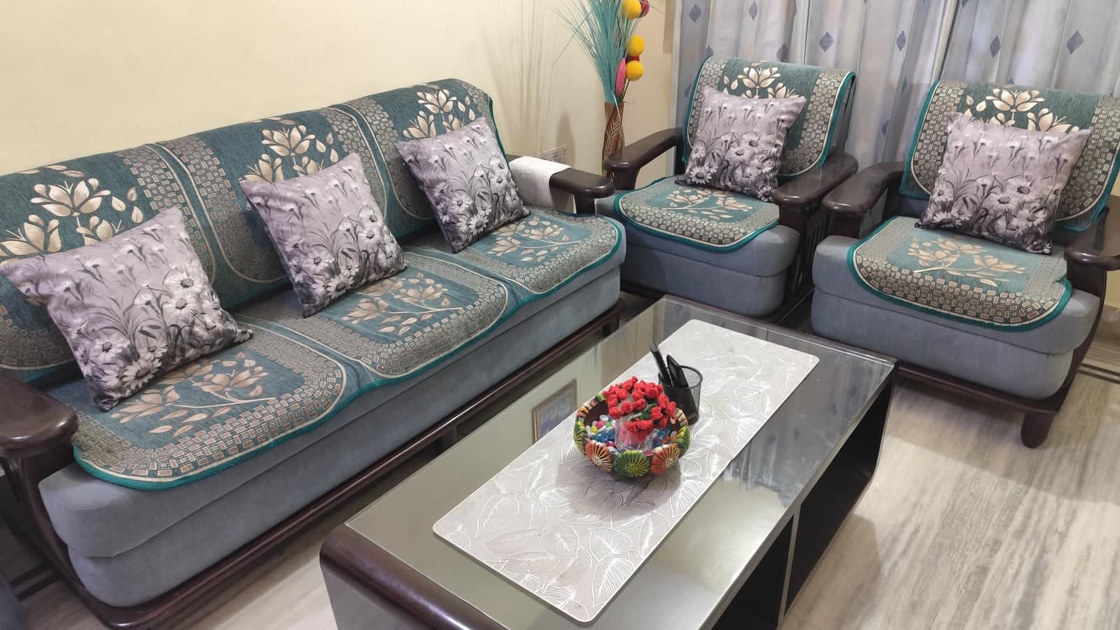 ग्रे वॉटरकलर डेज़ी प्रिंट कुशन कवर 16x16 इंच - 5 का सेट - photo 6