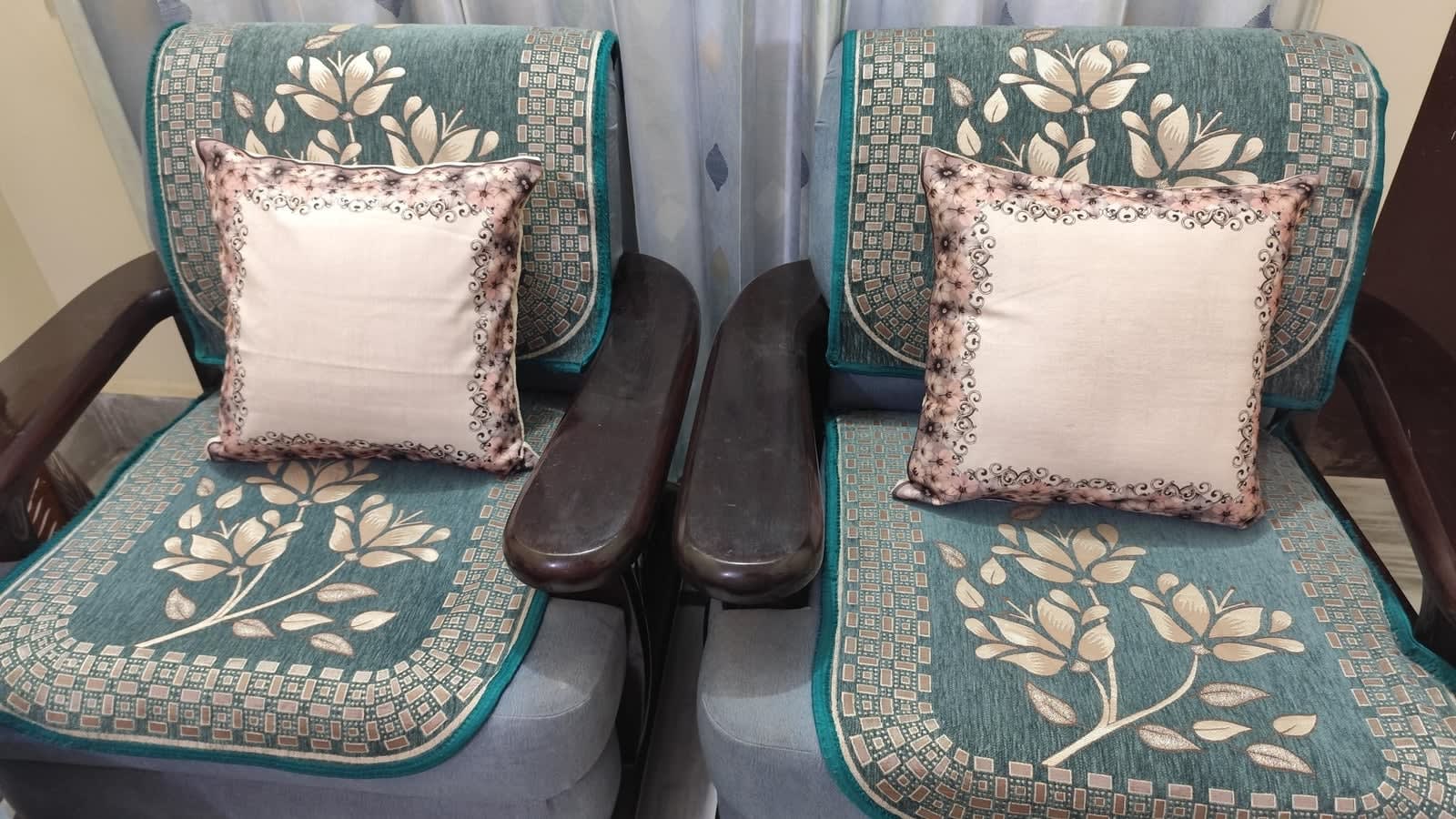 आइवरी ब्लश विंटेज स्क्रॉल बॉर्डर कुशन कवर 16x16 इंच - 5 का सेट - photo 4