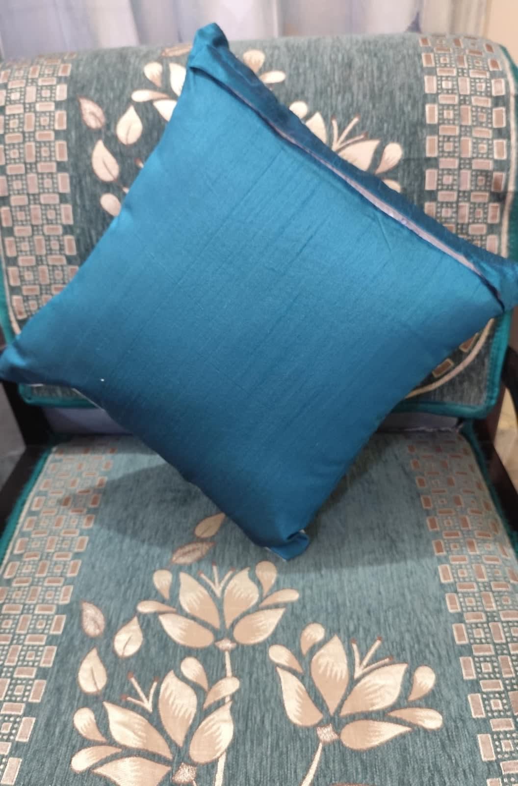 टील ब्लू ज्यामितीय डॉट कुशन कवर 16x16 इंच - 5 का सेट - photo 2