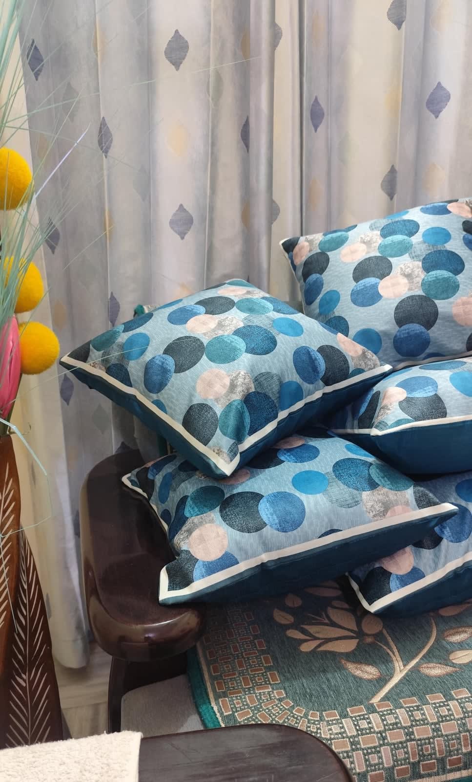 Teal Blue Geometric Dot Cushion Covers 16x16 Inches - Set of 5