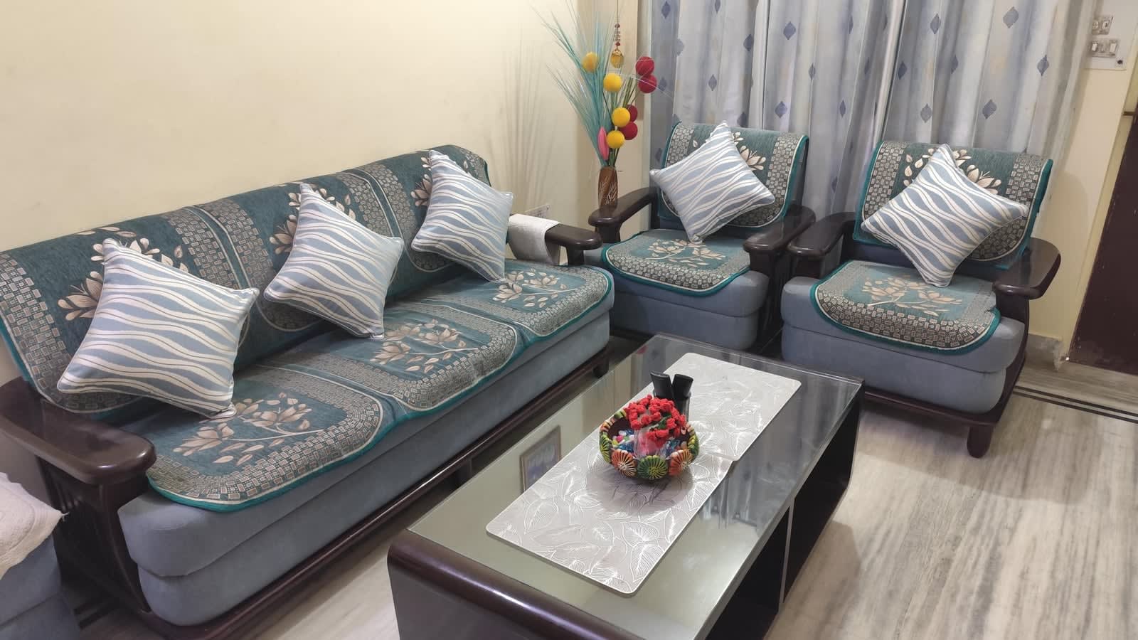 स्लेट ब्लू वेवी इकत कुशन कवर 16x16 इंच - 5 का सेट - photo 2