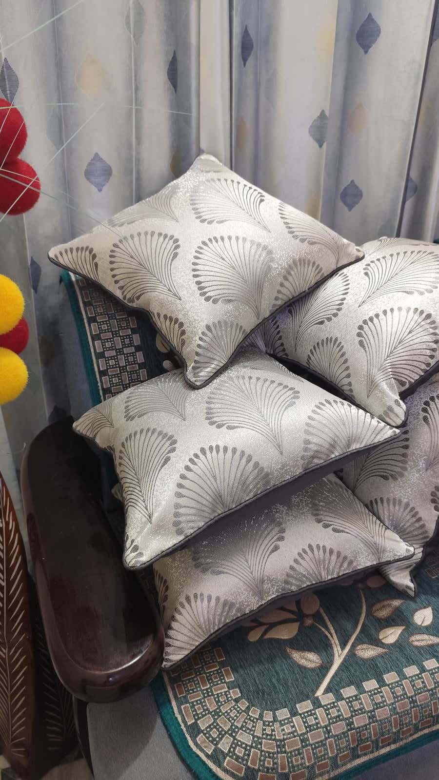 Taupe Silver Starburst Jacquard Cushion Covers 16x16 Inches - Set of 5