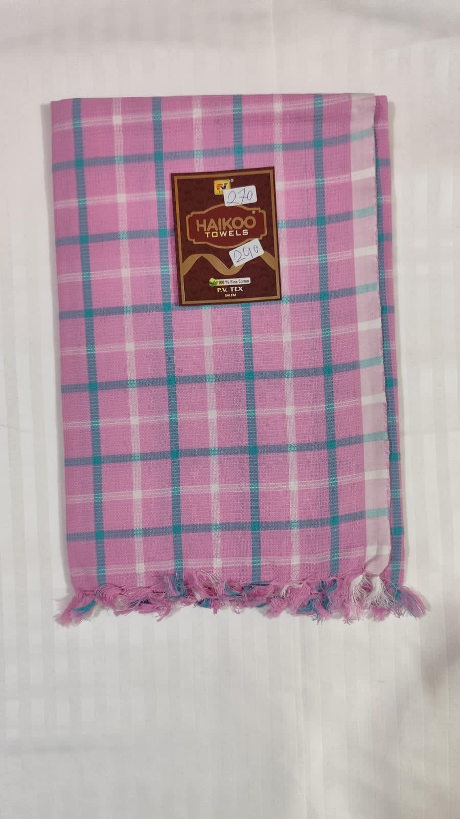 Pink Checkered Madrasi Cotton Towel 30x60 Inches