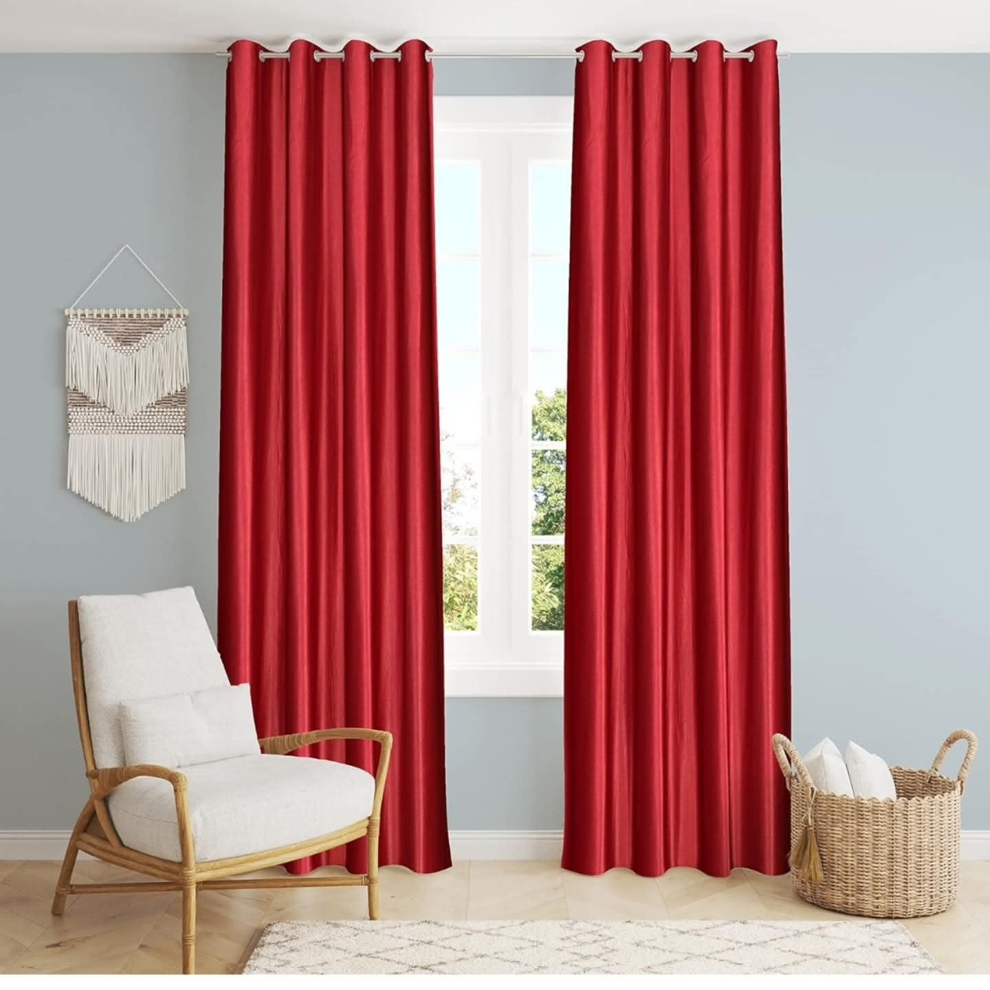 Red Satin Eyelet Curtain - 7x4 & 9x4 Ft