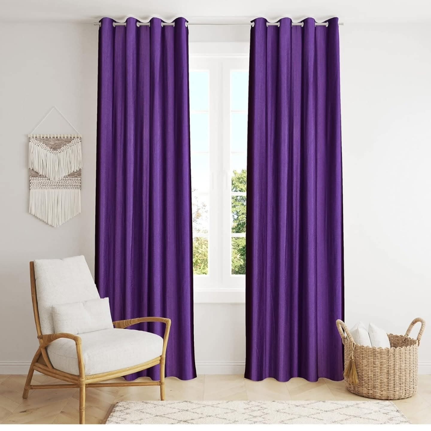Purple Satin Eyelet Curtain - 7x4 & 9x4 Ft