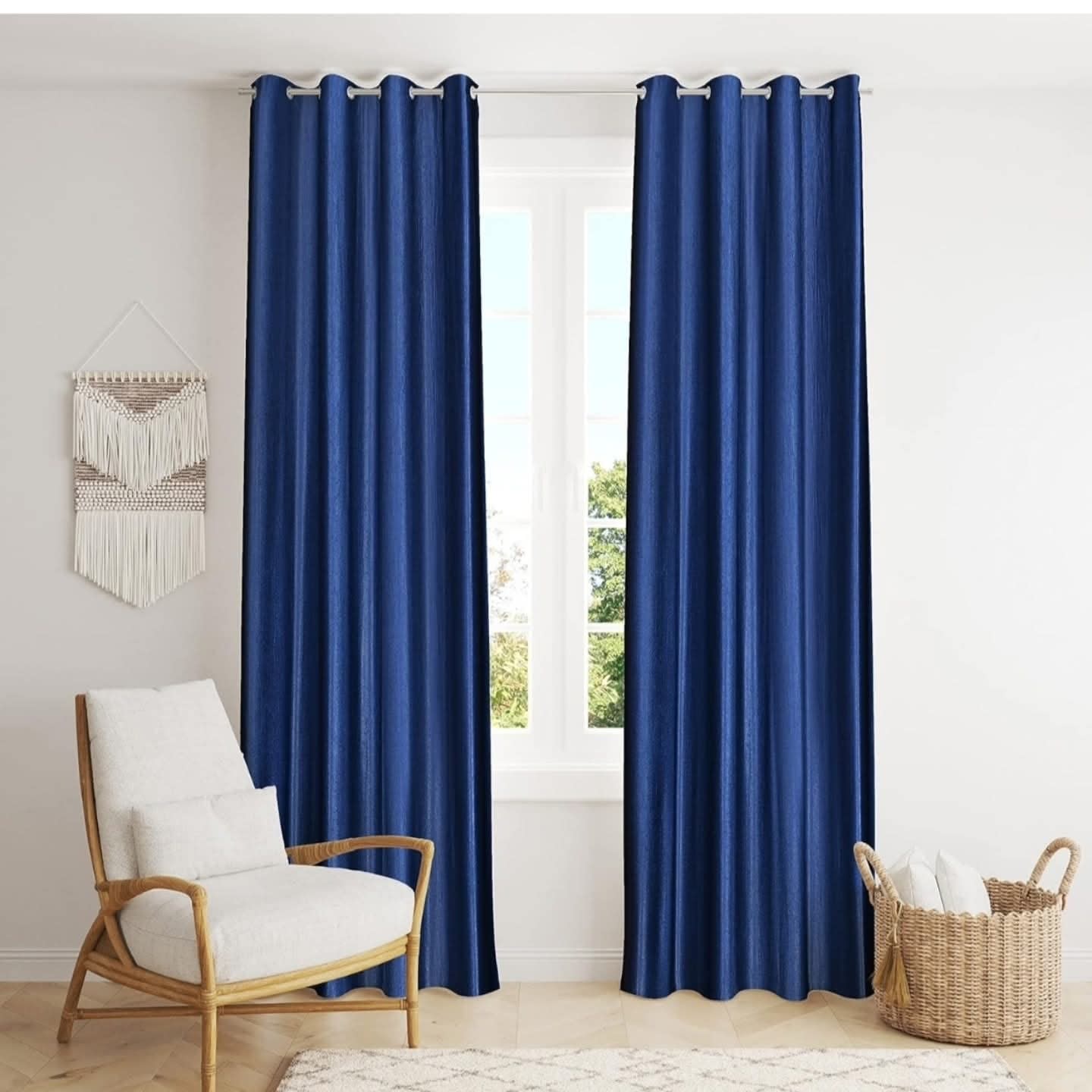 Navy Blue Satin Eyelet Curtain - 7x4 & 9x4 Ft