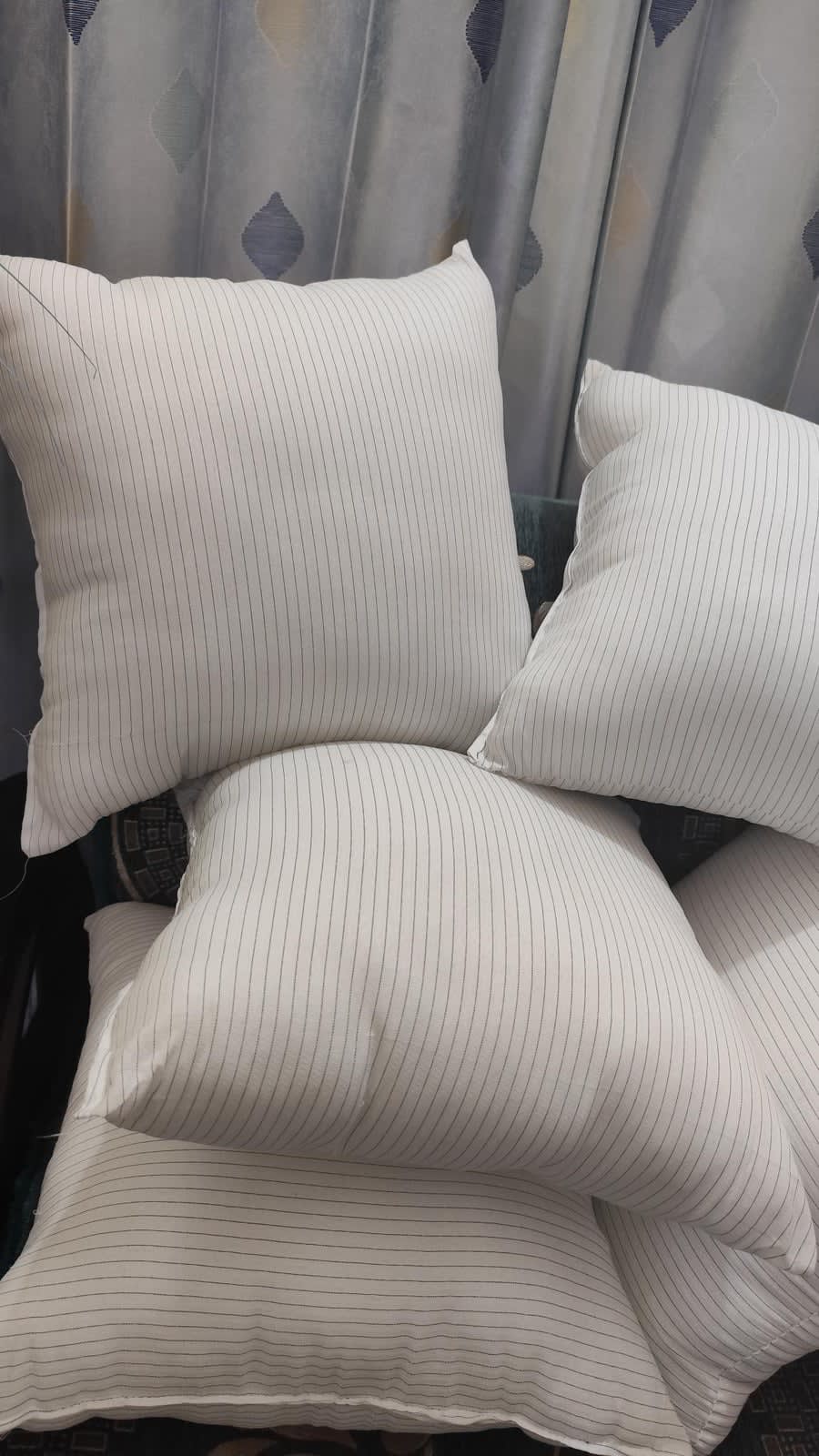 White Pinstripe Cotton Filled Cushion 24x24 Inches