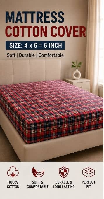 Checkered Cotton Diwan Mattress Cover 48x72 Inches - Maroon Red