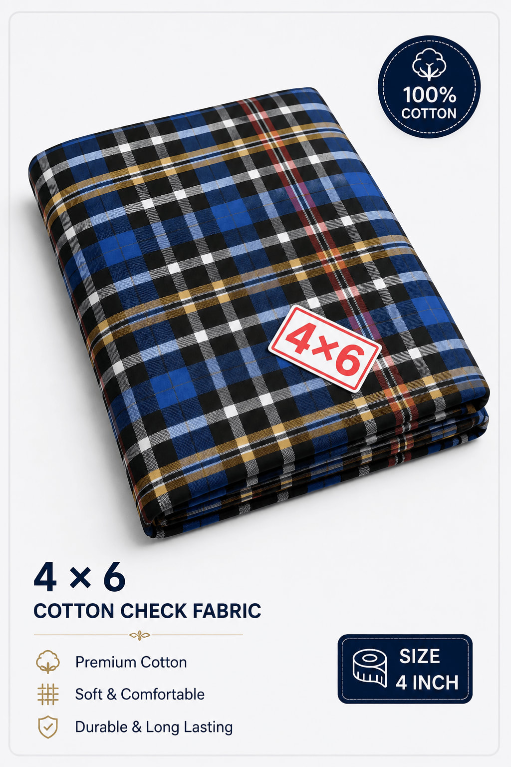 Checkered Cotton Diwan Mattress Cover 48x72 Inches - Navy Blue