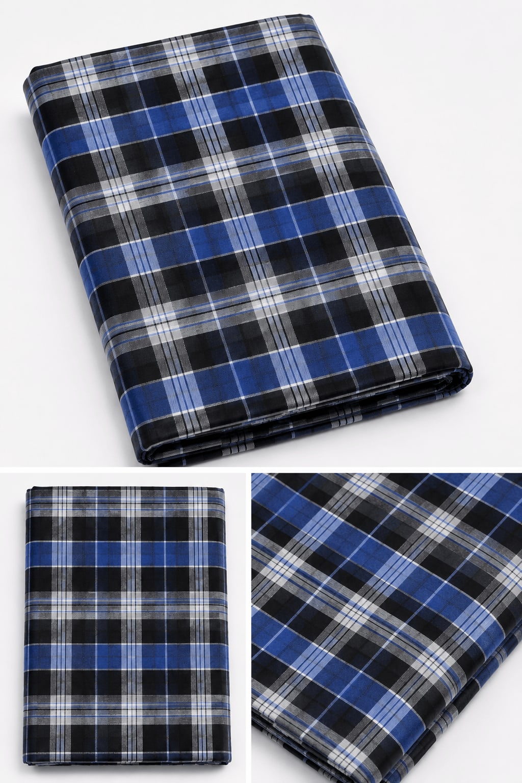 Checkered Cotton Single Bed Mattress Cover 36x72 Inches - Navy Black