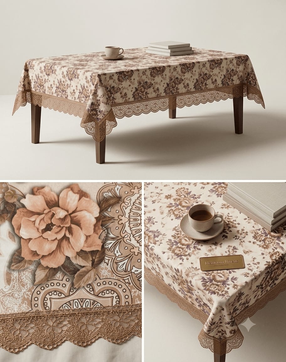 Central Table Cover 40x60 Inches - Beige Floral