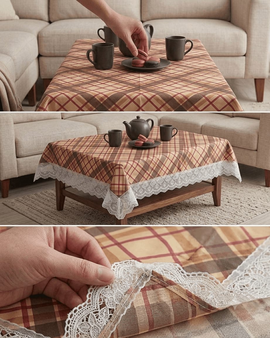 Central Table Cover 40x60 Inches - Tan Plaid