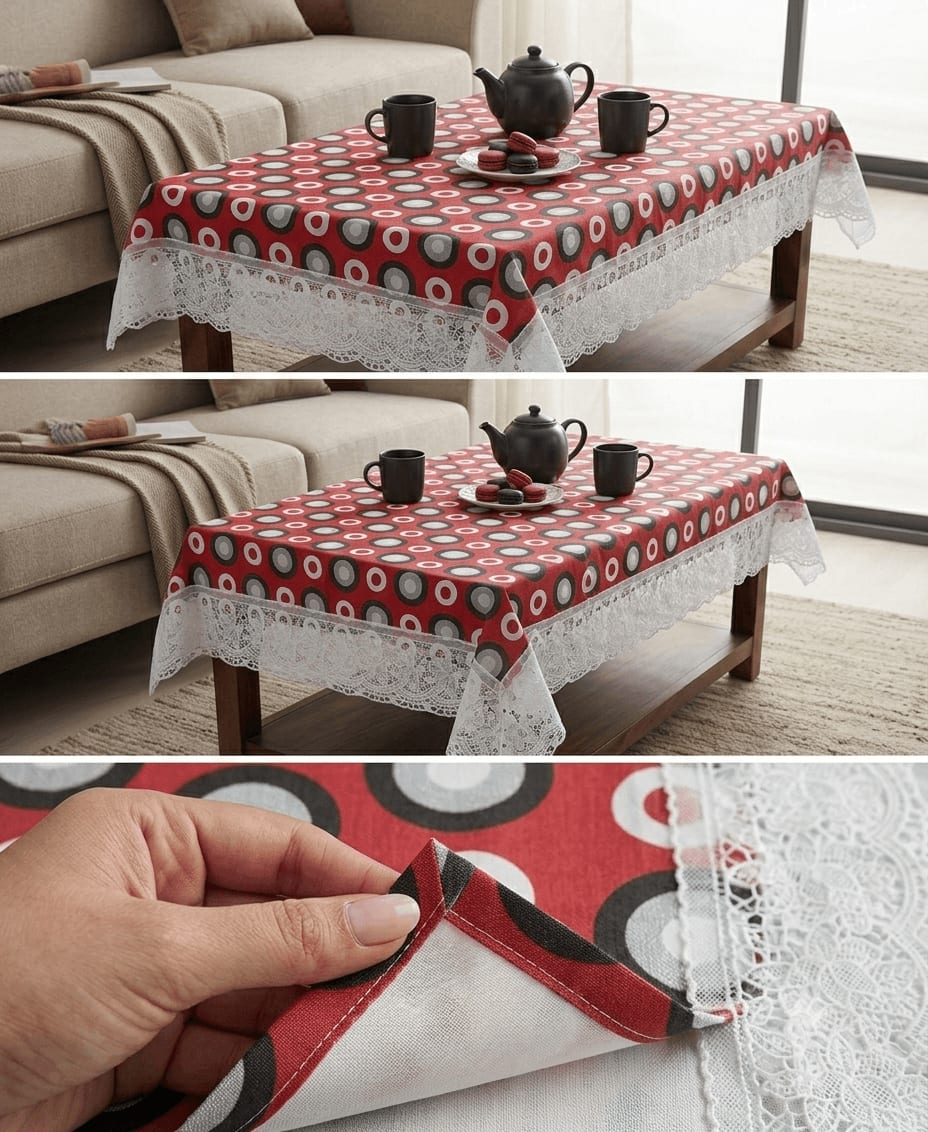 Central Table Cover 40x60 Inches - Red Wave Dots